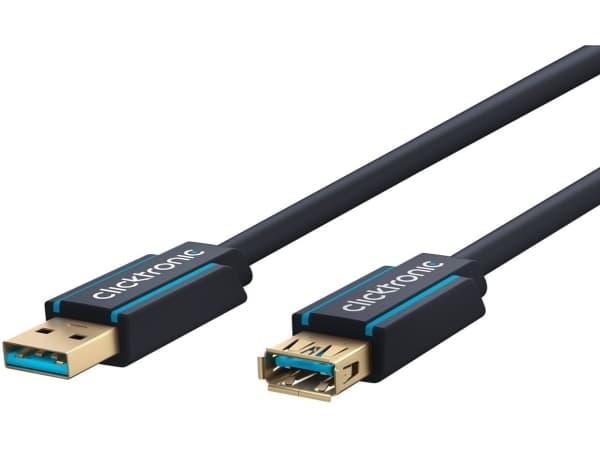 ClickTronic 3m USB 3.0 A/A m/f, 3 m, USB A, USB A, USB 3.2 Gen 1 (3.1 Gen 1), Hane/Hona, Blå