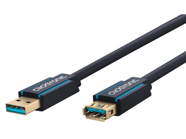 ClickTronic 3m USB 3.0 A/A m/f, 3 m, USB A, USB A, USB 3.2 Gen 1 (3.1 Gen 1), Hane/Hona, Blå