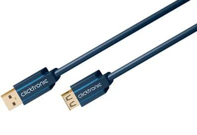 ClickTronic 3m USB 3.0 A/A m/f, 3 m, USB A, USB A, USB 3.2 Gen 1 (3.1 Gen 1), Hane/Hona, Blå