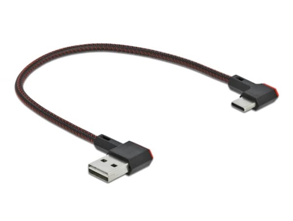Delock Easy - USB-kaapeli - USB (uros) vasen/oikea kulma, käännettävissä USB-C (uros) vasen/oikea kulma, käännettävissä - 20 cm - mustaa