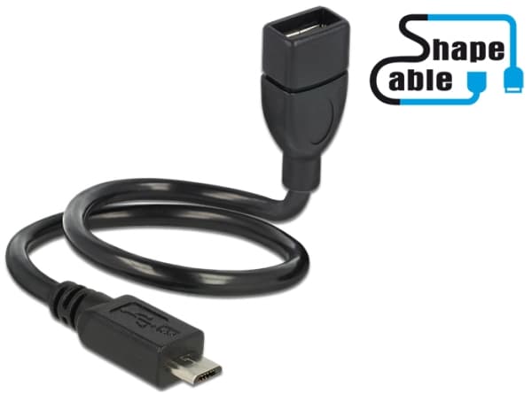 Delock OTG ShapeCable - USB forlængerkabel - USB (hun) til Micro-USB Type B (han) - USB 2.0 OTG - 35 cm - lajittelu