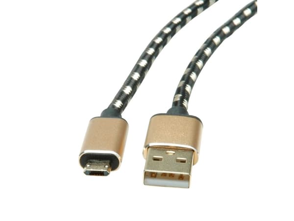 ROLINE 11.02.8820, 1,8 m, USB C, Micro-USB B, USB 2.0, Svart, Guld