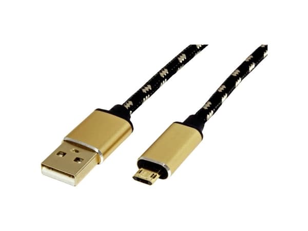 ROLINE 11.02.8820, 1,8 m, USB C, Micro-USB B, USB 2.0, Svart, Guld