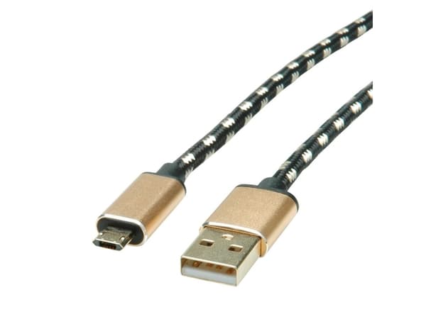 ROLINE 11.02.8820, 1,8 m, USB C, Micro-USB B, USB 2.0, Svart, Guld