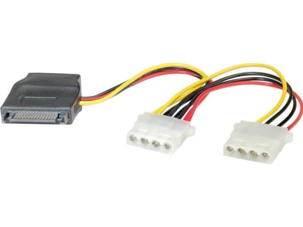 ROLINE 11.03.1040, 0,2 m, SATA 15-stik, Hanstik/Hunstik, Sort, Rød, Hvid, Gul
