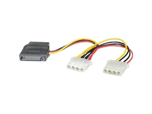 ROLINE 11.03.1040, 0,2 m, SATA 15-stik, Hanstik/Hunstik, Sort, Rød, Hvid, Gul