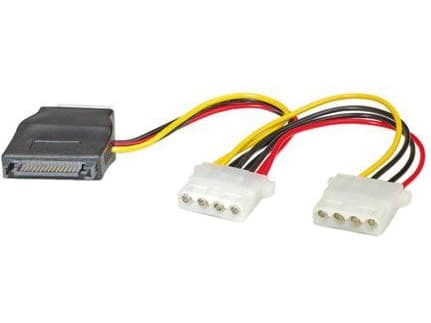 ROLINE 11.03.1040, 0,2 m, SATA 15-stik, Hanstik/Hunstik, Sort, Rød, Hvid, Gul
