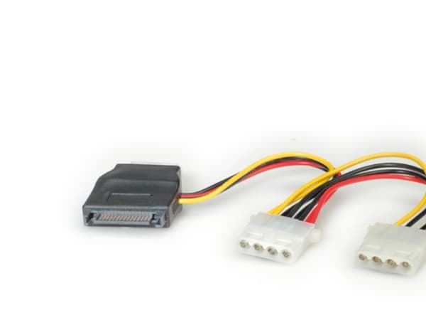 ROLINE 11.03.1040, 0,2 m, SATA 15-stik, Hanstik/Hunstik, Sort, Rød, Hvid, Gul
