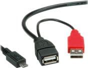ROLINE 2x Type A - 1 x MicroB M, 1 m, Micro-USB B, 2 x USB, USB 2.0, Sort