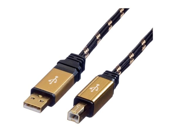 Roline USB-kabel USB 2.0 USB-A hane, USB-B hona 4,50 m Svart, guld dubbelskärmad, guldpläterade kontakter 11.02.8805