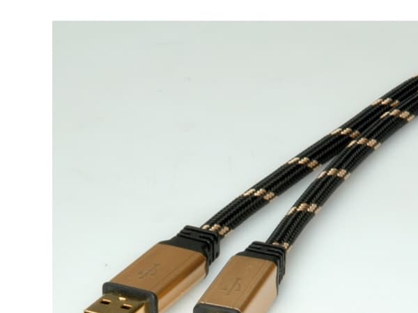 Roline USB-kabel USB 2.0 USB-A hane, USB-B hona 4,50 m Svart, guld dubbelskärmad, guldpläterade kontakter 11.02.8805