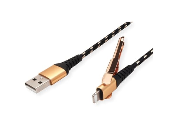 ROLINE 11.02.8923, 1 m, Lightning, USB A, Hankjønn, Hankjønn, Sort, Gull