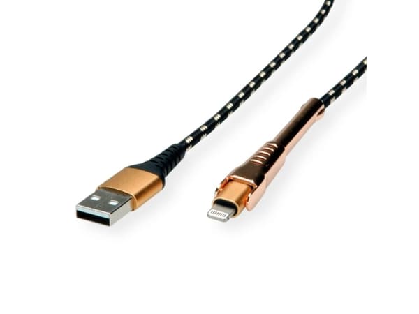 ROLINE 11.02.8923, 1 m, Lightning, USB A, Hankjønn, Hankjønn, Sort, Gull