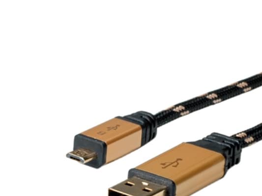 ROLINE 11.02.8826, 1,8 m, USB A, Micro-USB B, USB 2.0, Hane/Hane, Svart, Guld