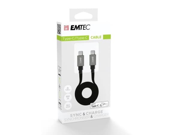 EMTEC T700 - USB-kabel - 24-polig USB-C (hankontakt) till 24-polig USB-C (hankontakt) - 3 A - 1,2 m - platt