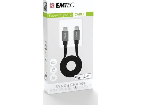 EMTEC T700 - USB-kabel - 24-polig USB-C (hankontakt) till 24-polig USB-C (hankontakt) - 3 A - 1,2 m - platt