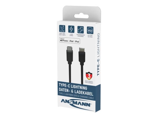 Ansmann 1700-0106, Sort, USB C, Lightning, 0,12 m, Hankjønn, Hankjønn
