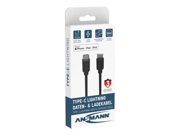 Ansmann 1700-0106, Sort, USB C, Lightning, 0,12 m, Hankjønn, Hankjønn
