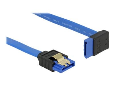 Delock - SATA-kabel - Serial ATA 150/300/600 - SATA (R) oppvinklet til SATA (R) rett - 20 cm - låst - blå