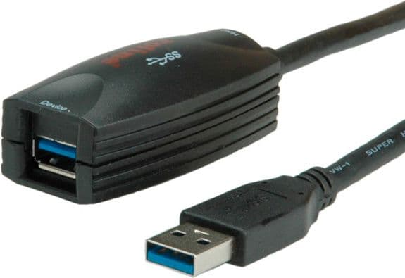 ROLINE USB 3.0 Active Repeater, 5 m, USB A, USB A, Svart