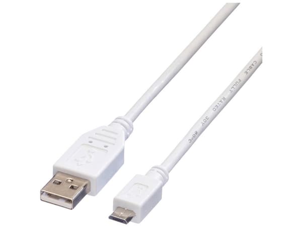 Value USB 2.0 Cable, A - Micro B, M/M 3.0m, Vit, 3 mm