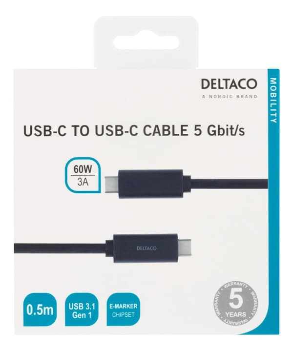 USB-C cable, 0.5m, USB 3.1 Gen 1, black