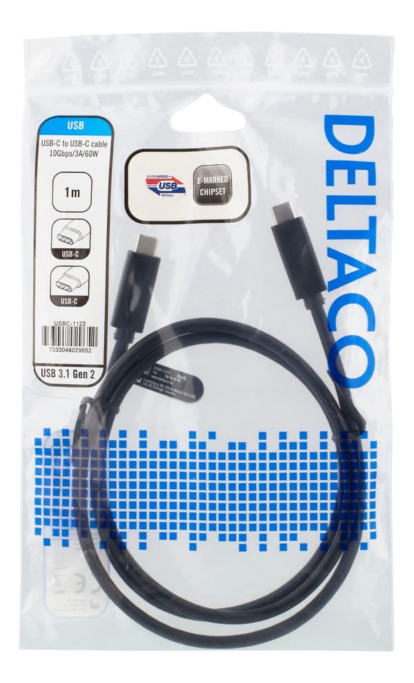 USB-C cable, 1m, USB 3.1 Gen 2, 10 Gbps, 60W, black