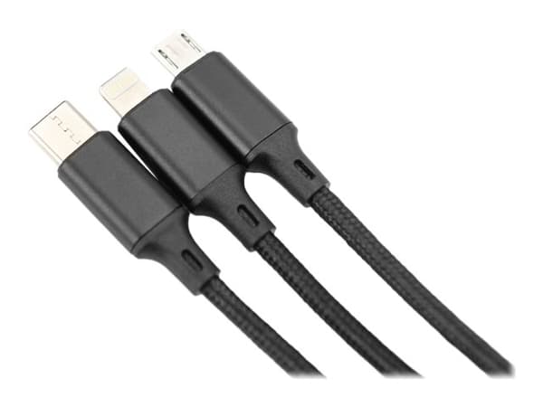 DIGITUS - Lightning-kabel - USB hane till 24 pin USB-C, mikro-USB typ B, Lightning hane - 1 m - svart - Strömförsörjningsstöd