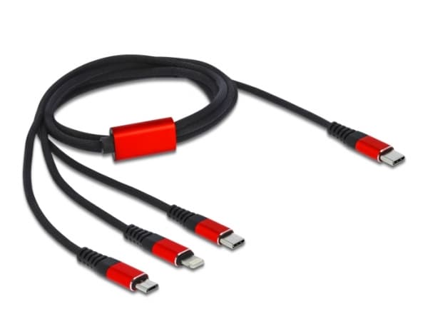 Delock 3 in 1 - Kun lade-kabel - 24 pin USB-C hann til Micro-USB type B, Lightning, 24 pin USB-C hann - 1 m - svart