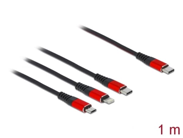 Delock 3 in 1 - Kun lade-kabel - 24 pin USB-C hann til Micro-USB type B, Lightning, 24 pin USB-C hann - 1 m - svart