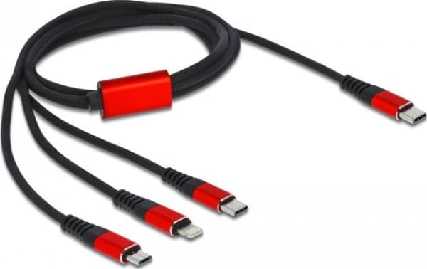 Delock 3 in 1 - Kun lade-kabel - 24 pin USB-C hann til Micro-USB type B, Lightning, 24 pin USB-C hann - 1 m - svart