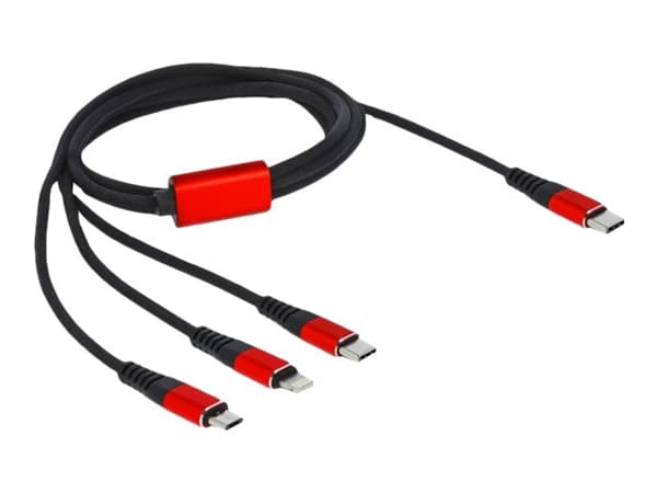 Delock 3 in 1 - Kun lade-kabel - 24 pin USB-C hann til Micro-USB type B, Lightning, 24 pin USB-C hann - 1 m - svart