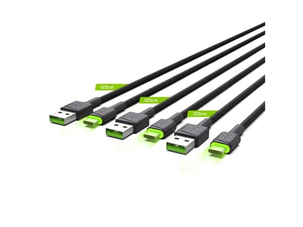 Green Cell GC Ray - USB-kabel - 24 pin USB-C (hane) grön LED-belysning till USB (hane) - USB 2.0 - 2.4 A - 2 m - svart (paket om 3)