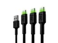Miniatyrbild 2 av 5: Green Cell GC Ray - USB-kabel - 24 pin USB-C (hane) grön LED-belysning till USB (hane) - USB 2.0 - 2.4 A - 2 m - svart (paket om 3)