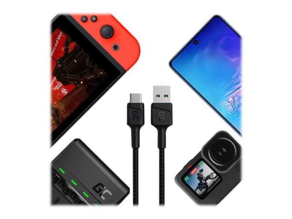 Green Cell PowerStream - USB-kabel - 24 pin USB-C (hann) til USB (hann) - 2.4 A - 1.2 m - svart