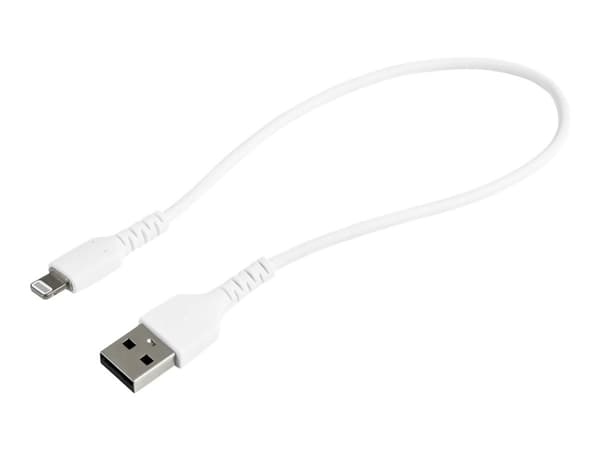 StarTech.com 30 cm hållbar vit USB-A- till Lightning-kabel, robust och kraftig Aramidfiberkabel från USB typ A till Lightning-laddare/synkronisering,