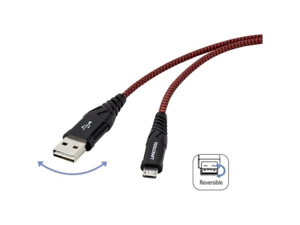 TOOLCRAFT USB-kabel USB 2.0 USB-A-hanstik, USB-micro-B-hanstik 1.00 m Sort/rød Særdeles robust polstring, Dobbeltsidet stik TO-6872820