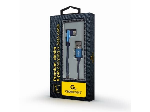 Cablexpert Premium denim - USB-kabel - USB (hane) till 24 pin USB-C (hane) vinklad - USB 2.0 - 2.1 A - 1 m - blå