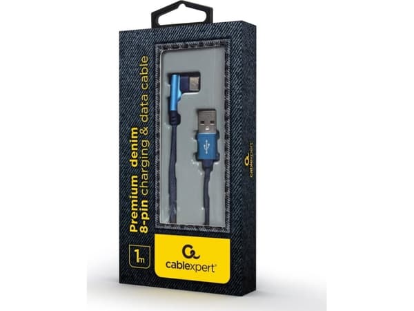 Cablexpert Premium denim - USB-kabel - USB (hane) till 24 pin USB-C (hane) vinklad - USB 2.0 - 2.1 A - 1 m - blå