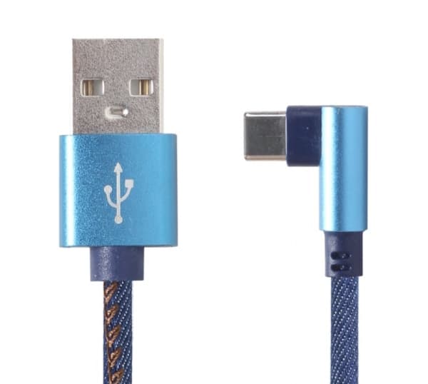 Cablexpert Premium denim - USB-kabel - USB (hane) till 24 pin USB-C (hane) vinklad - USB 2.0 - 2.1 A - 1 m - blå