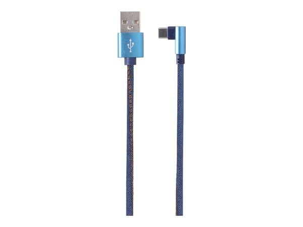 Cablexpert Premium denim - USB-kabel - USB (hane) till 24 pin USB-C (hane) vinklad - USB 2.0 - 2.1 A - 1 m - blå