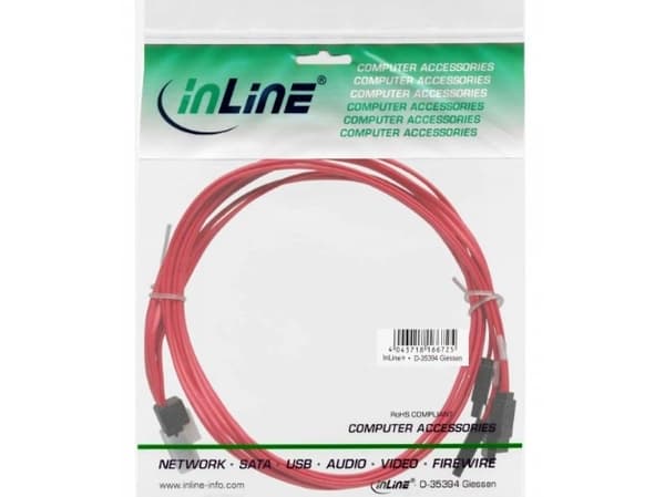 InLine 27610C, 0,5 m, Mini SAS SFF-8087 male, 4x SATA, Hankjønn/hankjønn, Rød