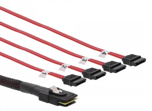 InLine 27610C, 0,5 m, Mini SAS SFF-8087 male, 4x SATA, Hankjønn/hankjønn, Rød