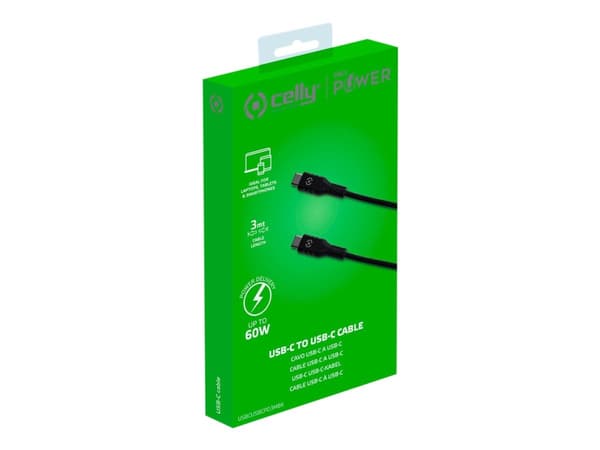 Celly ProPower - USB-kabel - 24 pin USB-C (hane) till 24 pin USB-C (hane) - 3 m - svart