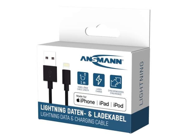 Ansmann 1700-0131, 1 m, Lightning, USB A, Hankjønn, Hankjønn, Sort