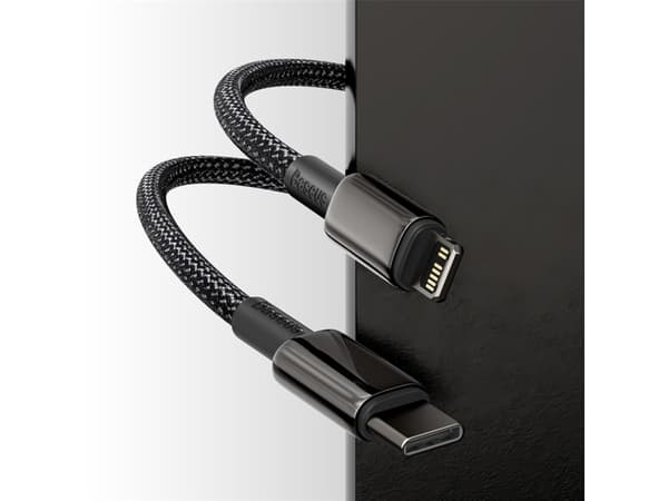 Baseus Tungsten Gold, 1 m, Lightning, USB C, Hankjønn, Hankjønn, Sort