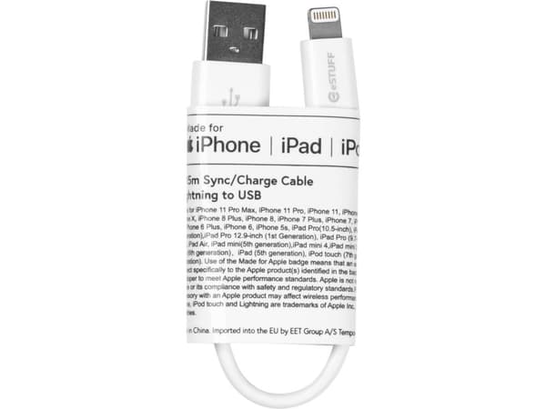 eSTUFF - Lightning-kabel - Lightning hane till USB hane - 15 cm - vit