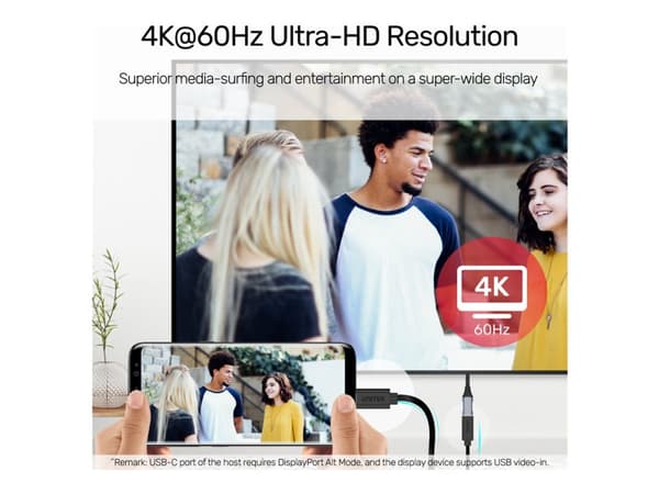 Unitek C14086BK - USB-forlængerkabel - USB-C (hun) til USB-C (han) - USB 3.2 Gen 2 - 20 V - 5 A - 50 cm - strenget, USB Power Delivery (100 W), 4K60