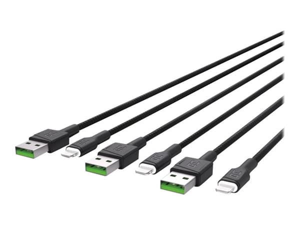 Green Cell Ray - Lightning-kabel - Lightning hane till USB hane - 1.2 m - dubbelt skärmad - svart (paket om 3)