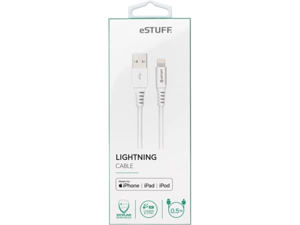 eSTUFF ES601024, 0,5 m, Lightning, USB A, Uros, Uros, Valkoinen